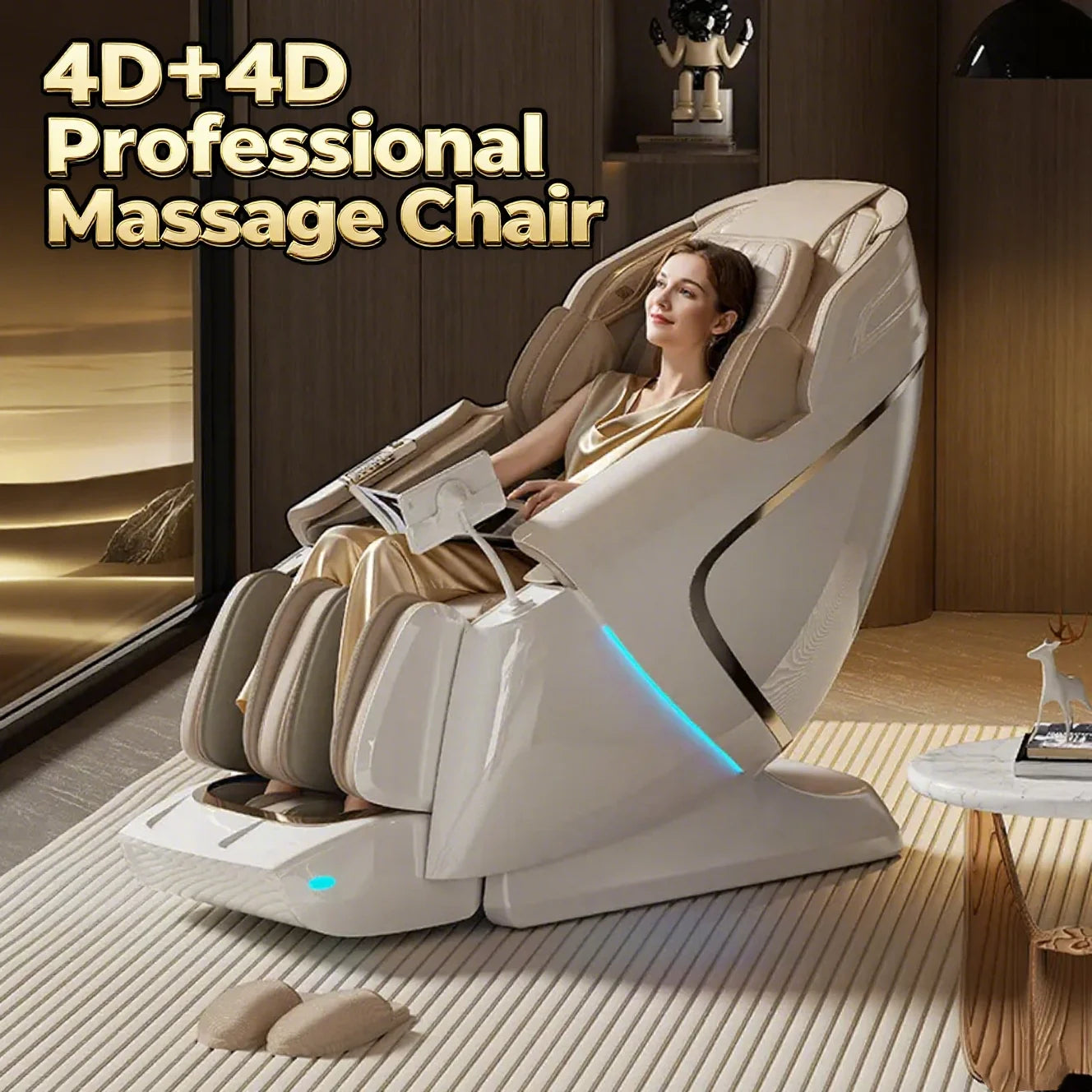 4D+4D Electric Massage Chair Full Body 24 Modes Zero Gravity SL-Track Shiatsu Smart Auto Massage Chairs with Heat System Massage