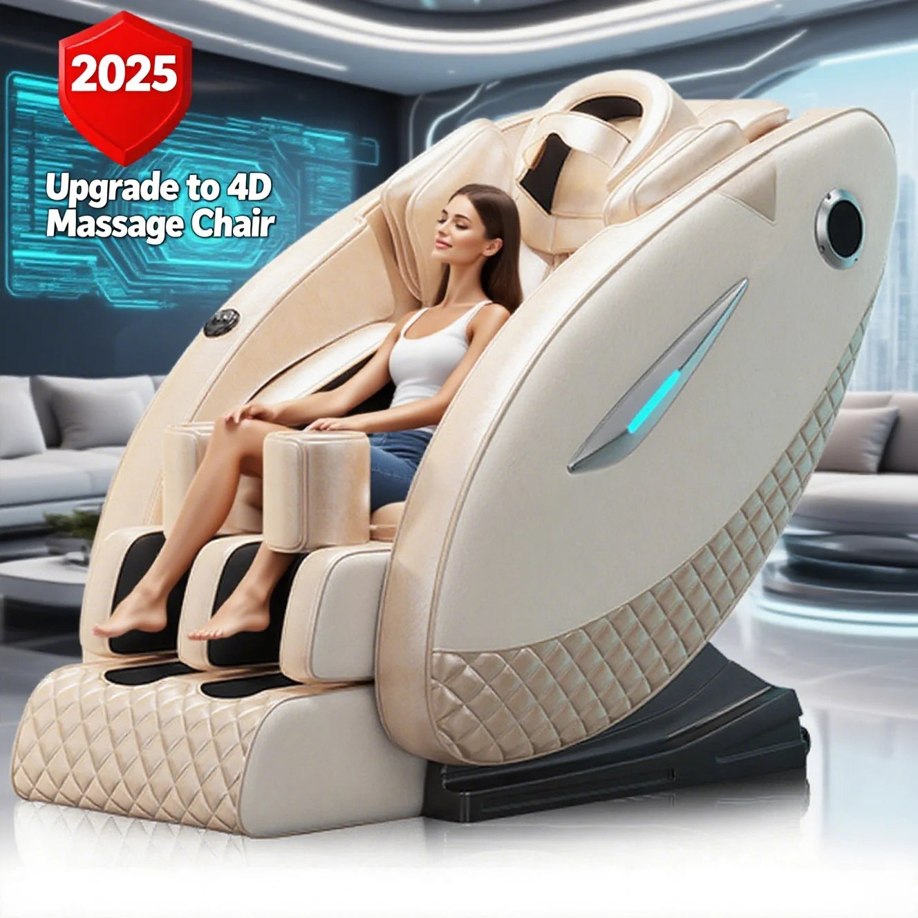 4D Relaxation Massage Chair Full Body 2025 Zero Gravity SL-Track Shiatsu Massage Recliner Chairs with Bluetooth Speaker AI Contr