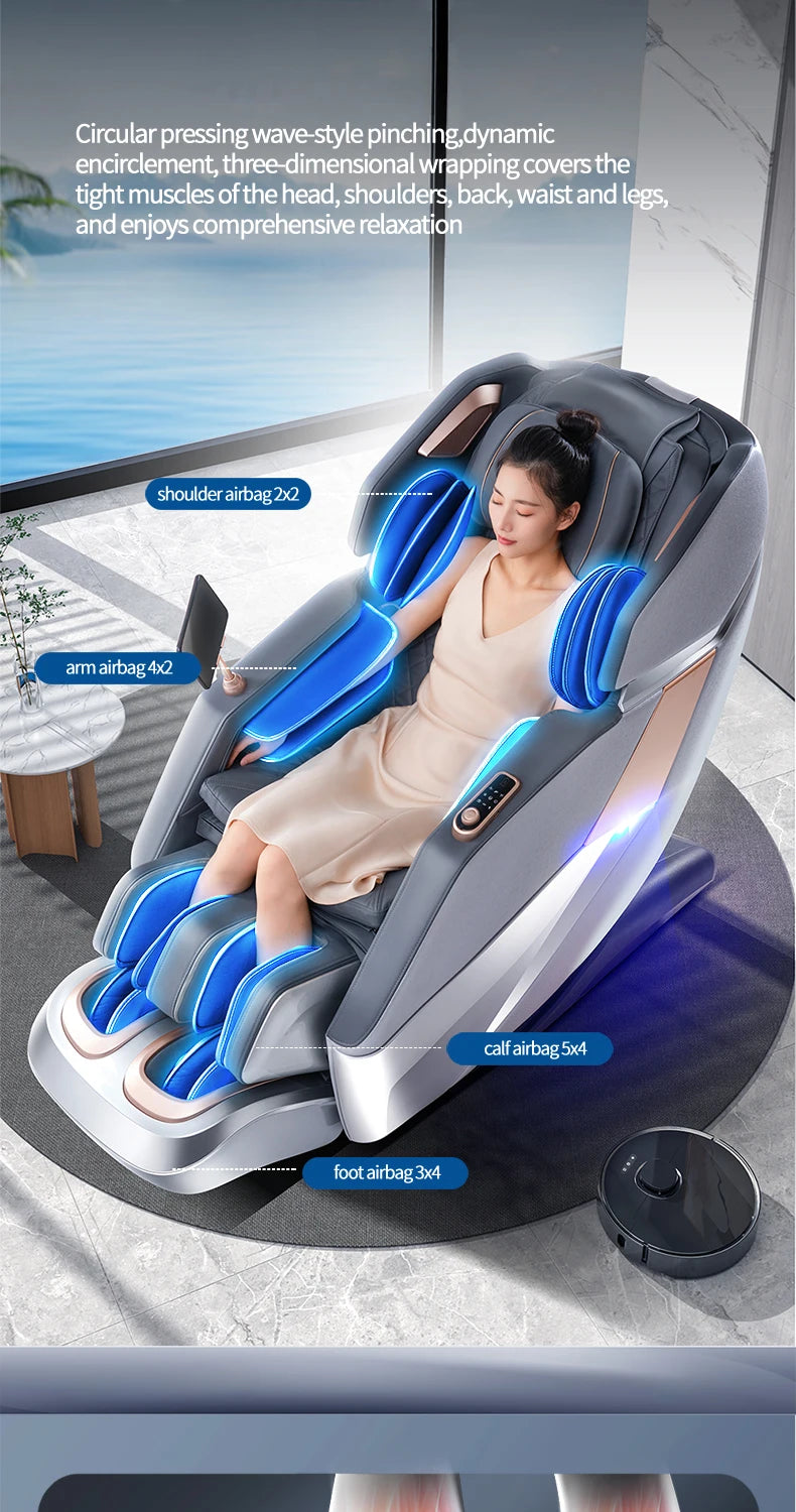 Electric Zero Gravity Massage Chair Leisure Sofa with Longer SL Track Full Body Airbag Knead Shiatsu Calf Roller for Relaxation
