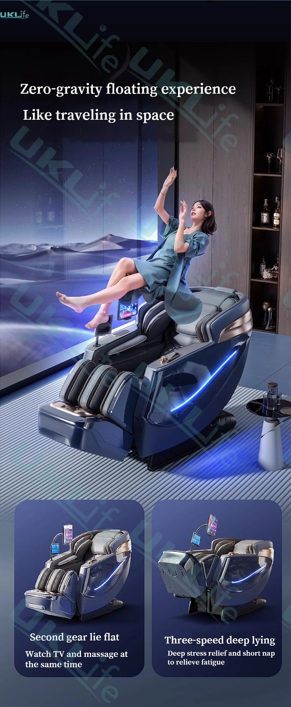 6D Massage Chair Zero Gravity SL Track Body Recliner with Heat AI Voice Control Thai Stretch for Home Office Use
