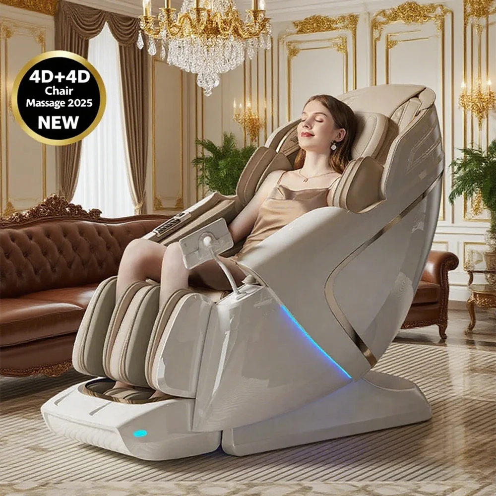 4D+4D Electric Massage Chair Full Body 24 Modes Zero Gravity SL-Track Shiatsu Smart Auto Massage Chairs with Heat System Massage