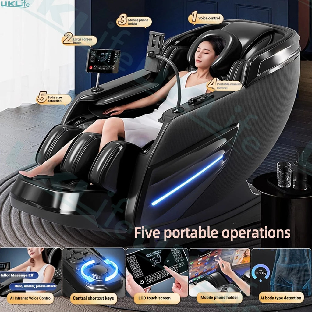 6D Jade 6-Roller Massage Chair w/ Thai Stretch, Zero Gravity & AI Voice - Shiatsu Recliner for Home/Office, 3-Year Warranty