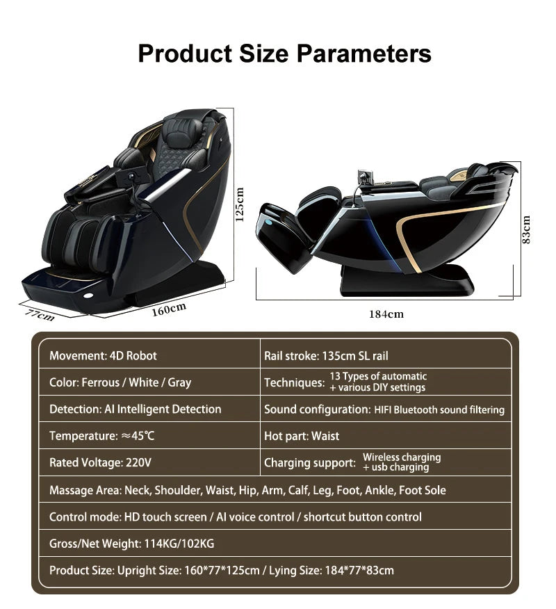 USA Local Delivery 135cmSL Shiatsu 4D Heating Airbag Zero Gravity full body Massage Chair Home Office Chair