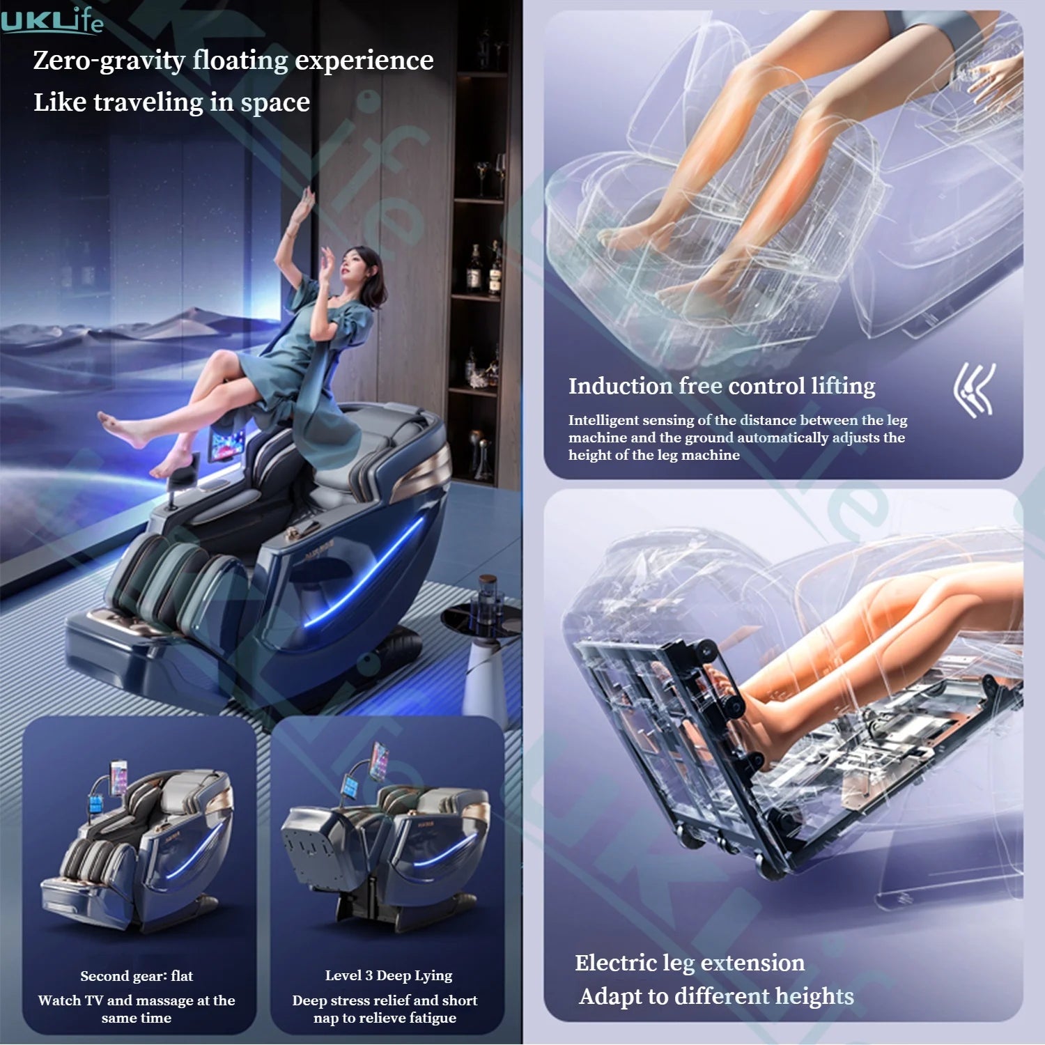 6D Massage Chair Zero Gravity SL Track Body Recliner with Heat AI Voice Control Thai Stretch for Home Office Use