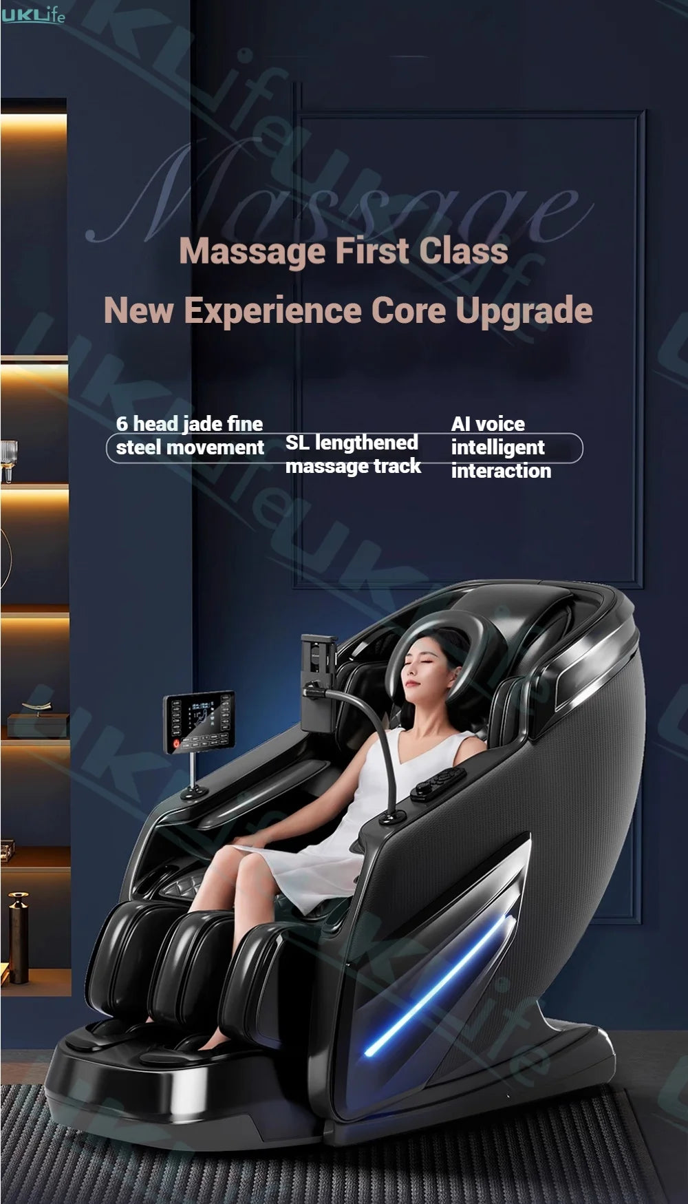 6D Jade 6-Roller Massage Chair w/ Thai Stretch, Zero Gravity & AI Voice - Shiatsu Recliner for Home/Office, 3-Year Warranty