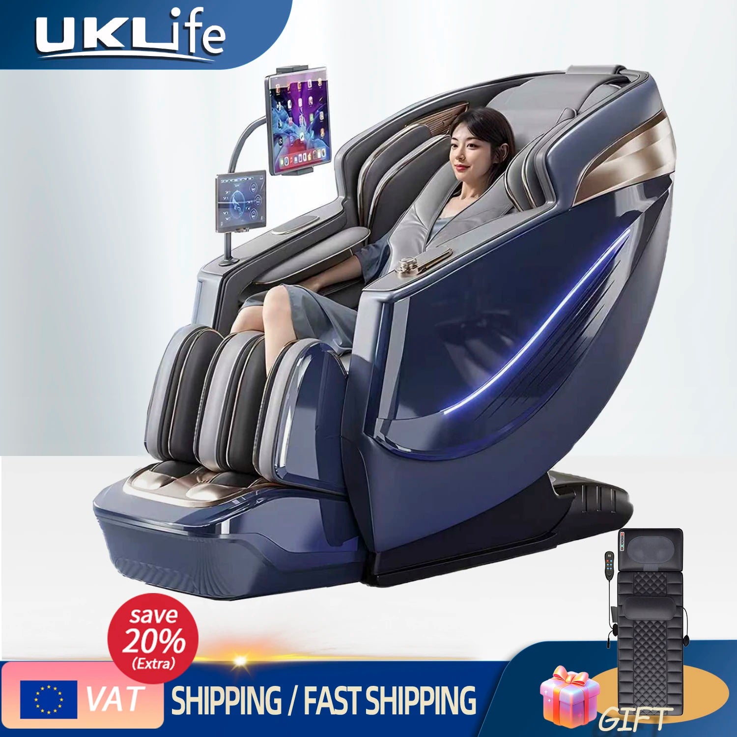 6D Massage Chair Zero Gravity SL Track Body Recliner with Heat AI Voice Control Thai Stretch for Home Office Use
