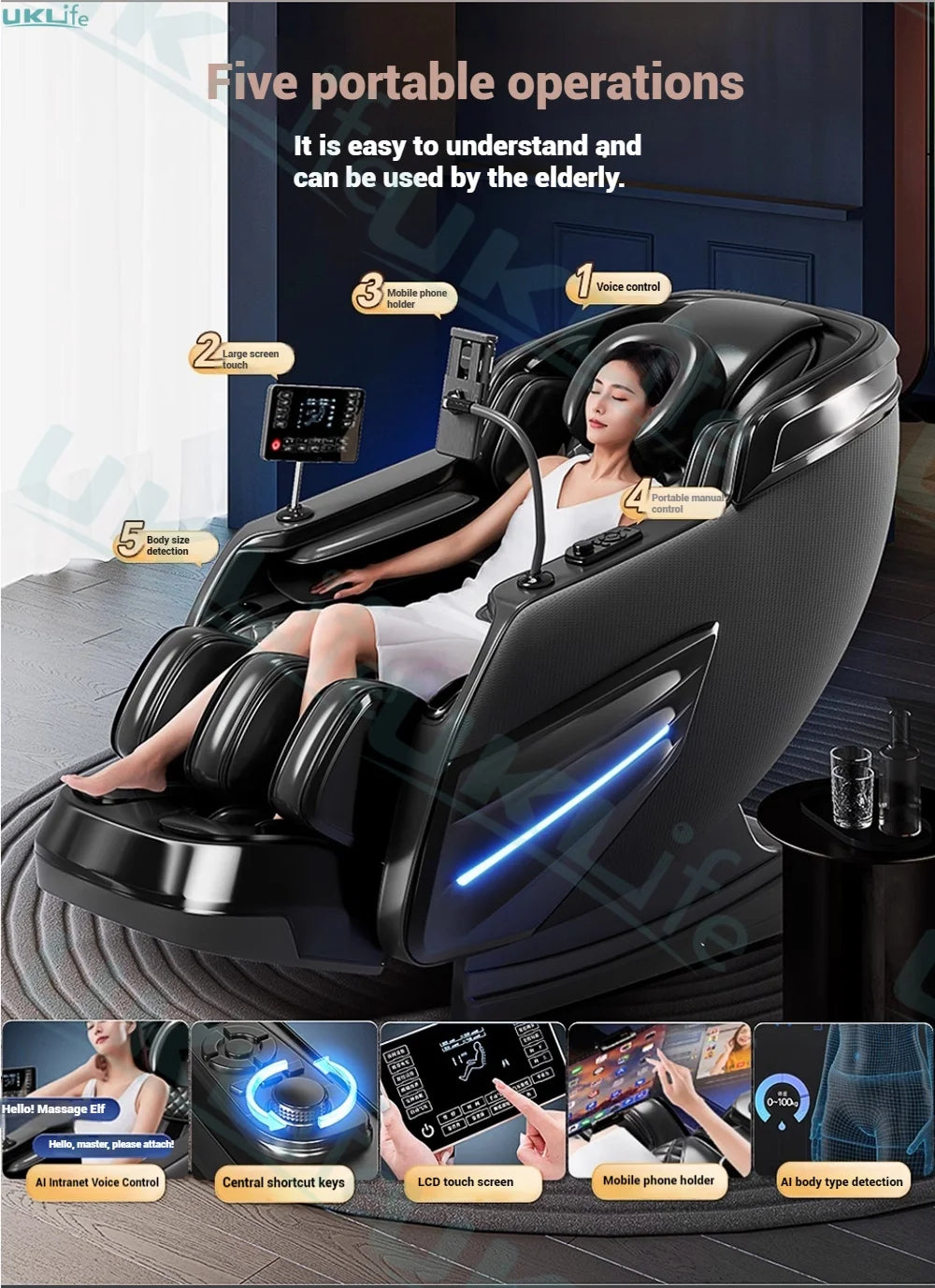 6D Jade 6-Roller Massage Chair w/ Thai Stretch, Zero Gravity & AI Voice - Shiatsu Recliner for Home/Office, 3-Year Warranty