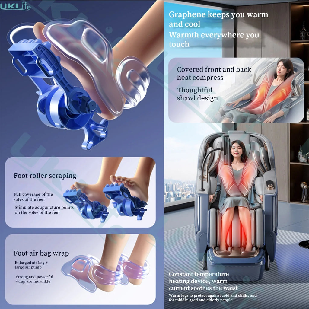 6D Massage Chair Zero Gravity SL Track Body Recliner with Heat AI Voice Control Thai Stretch for Home Office Use