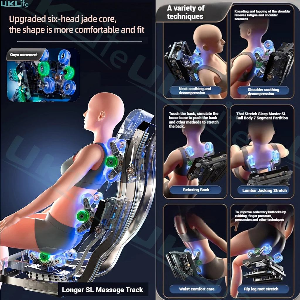 6D Jade 6-Roller Massage Chair w/ Thai Stretch, Zero Gravity & AI Voice - Shiatsu Recliner for Home/Office, 3-Year Warranty