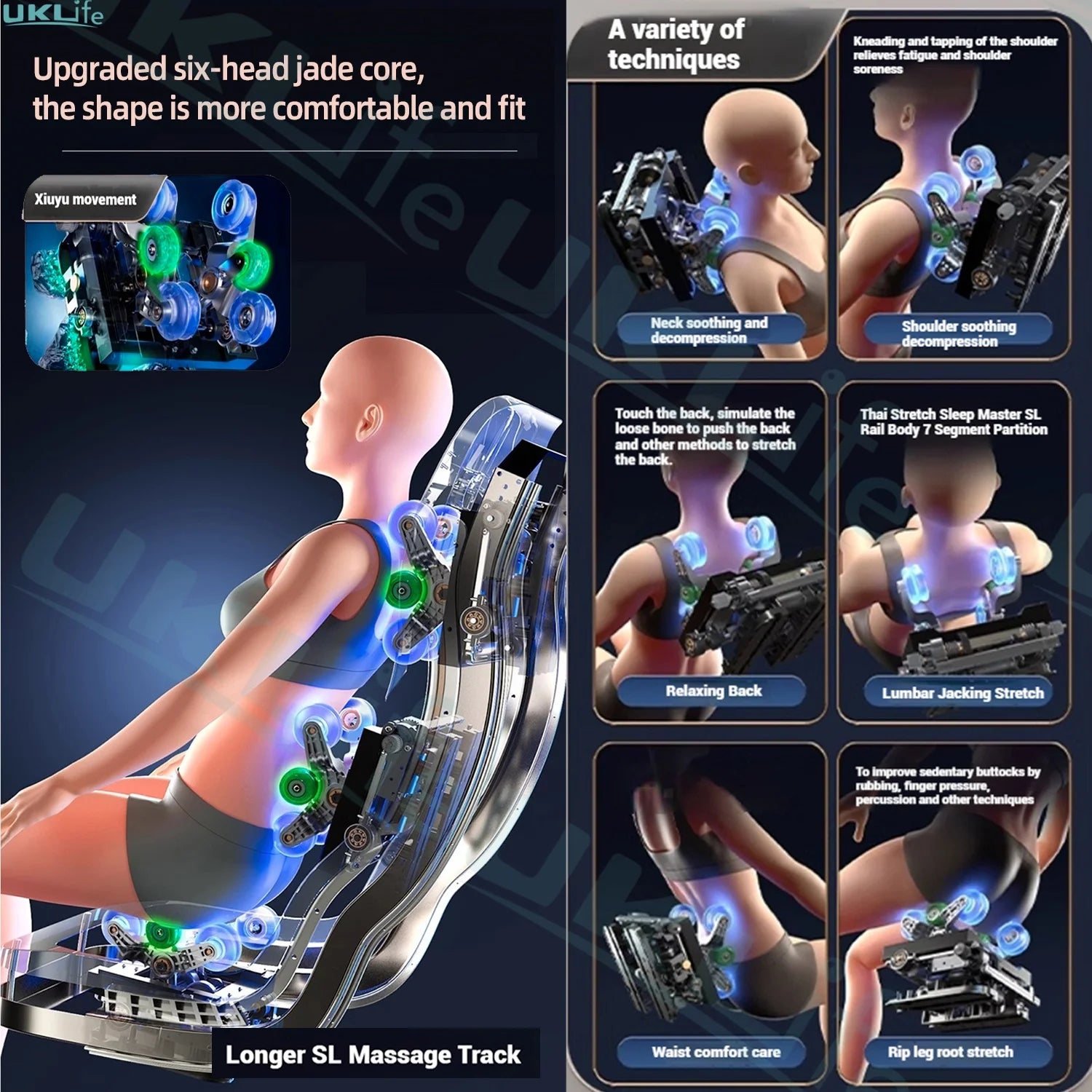 6D Jade 6-Roller Massage Chair w/ Thai Stretch, Zero Gravity & AI Voice - Shiatsu Recliner for Home/Office, 3-Year Warranty