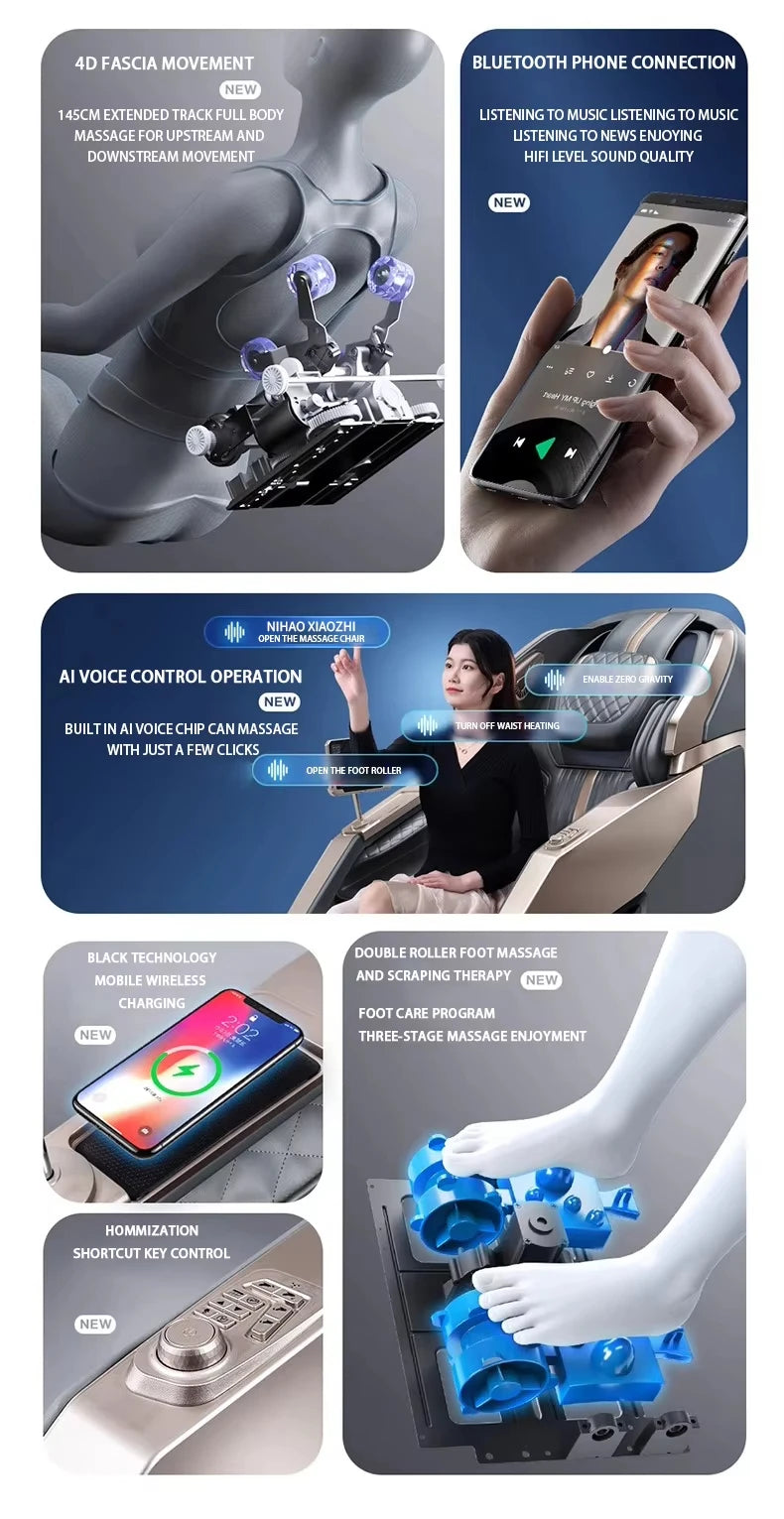 Electric Massage Chair Foot Roller Massage Lounge Chair Full Body Zero Gravity Stretching 4D Massage Chair 2025