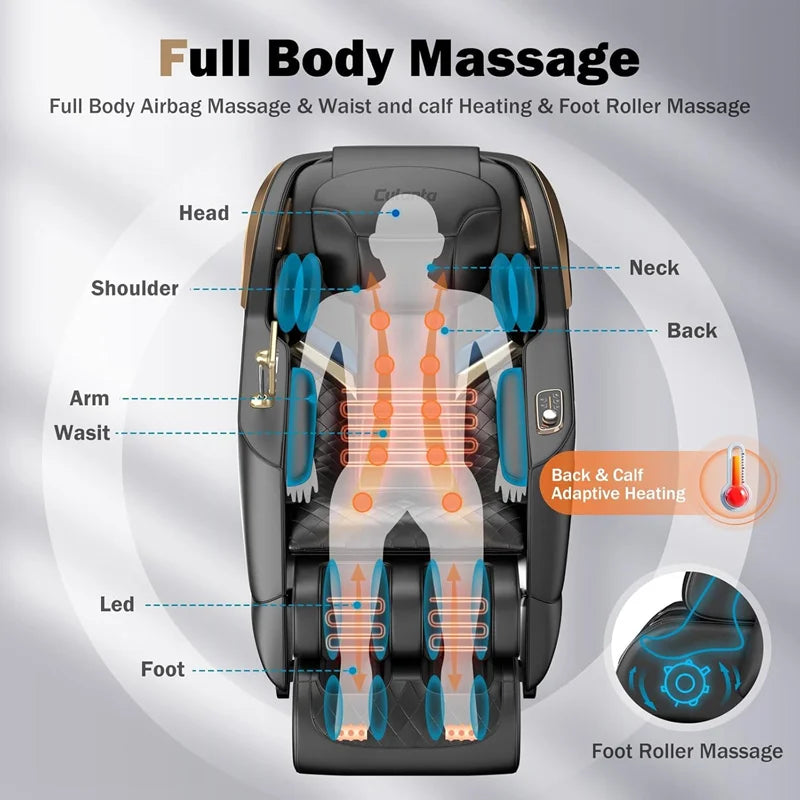 6D Smart Full Body Massage Chair Zero Gravity Relaxing Massage Recliner Chairs with SL-Track Bluetooth Speaker Heating Massage