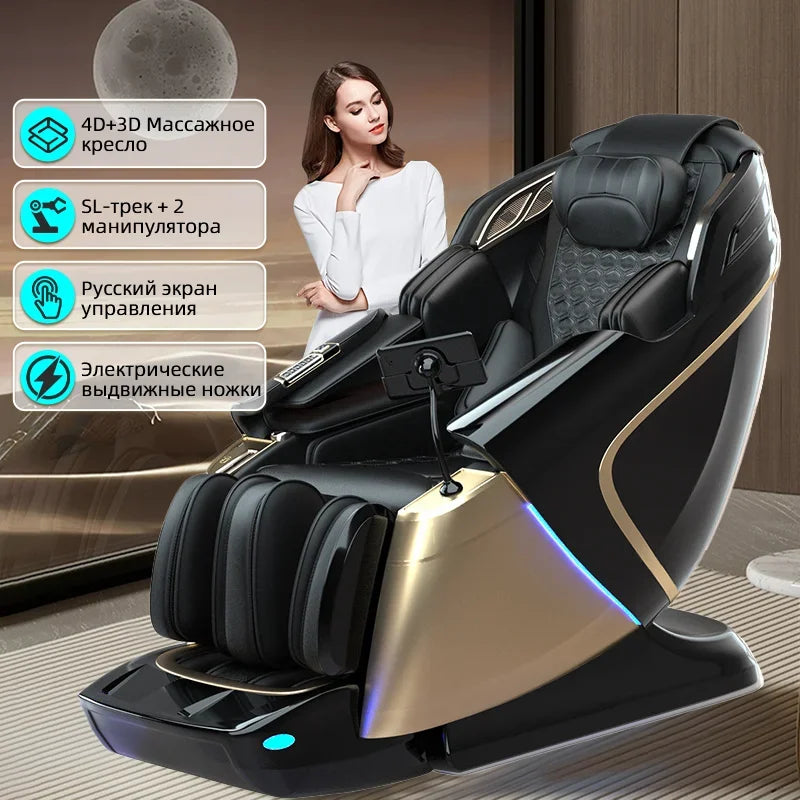Electric Full Body Massage Chair 4D+3D Zero Gravity SL Track Dual Core Thai Stretch Smart Full Body Relaxation Massage Chairs