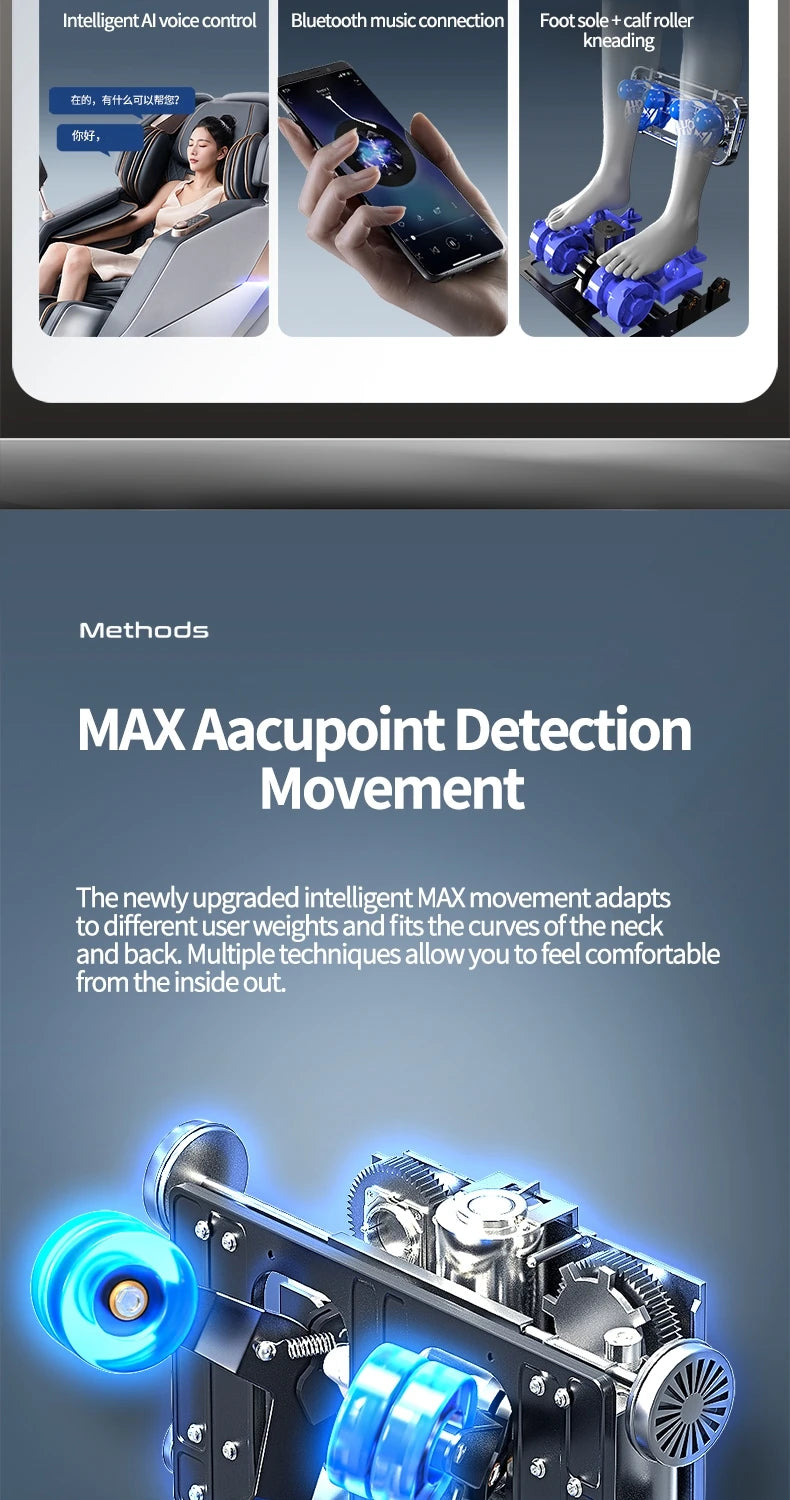 Electric Zero Gravity Massage Chair Leisure Sofa with Longer SL Track Full Body Airbag Knead Shiatsu Calf Roller for Relaxation