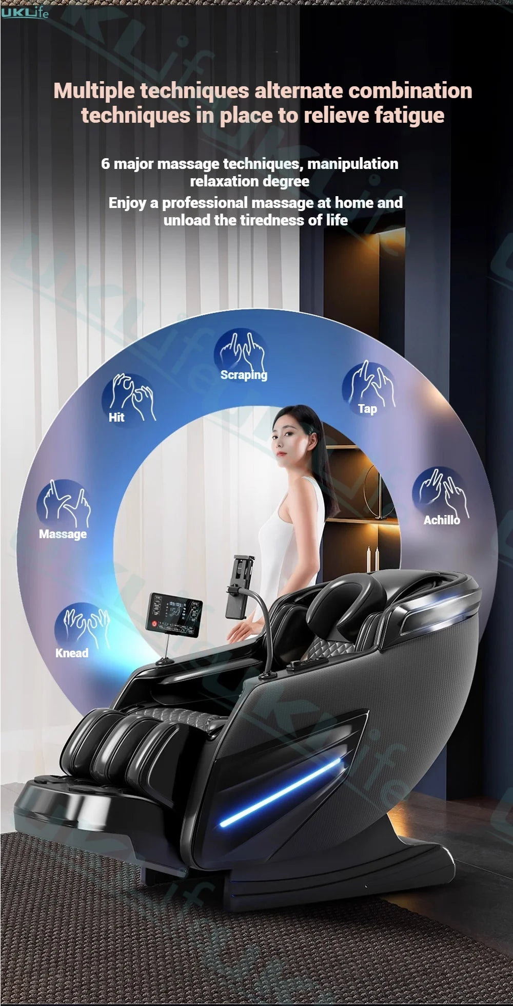 6D Jade 6-Roller Massage Chair w/ Thai Stretch, Zero Gravity & AI Voice - Shiatsu Recliner for Home/Office, 3-Year Warranty