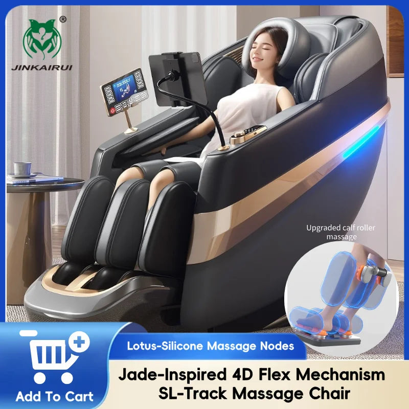Jade-Inspired 4D Flex Mechanism SL-Track Massage Chair Lotus-Silicone Massage Nodes with Calf Kneading Roller Home Leisure Sofa