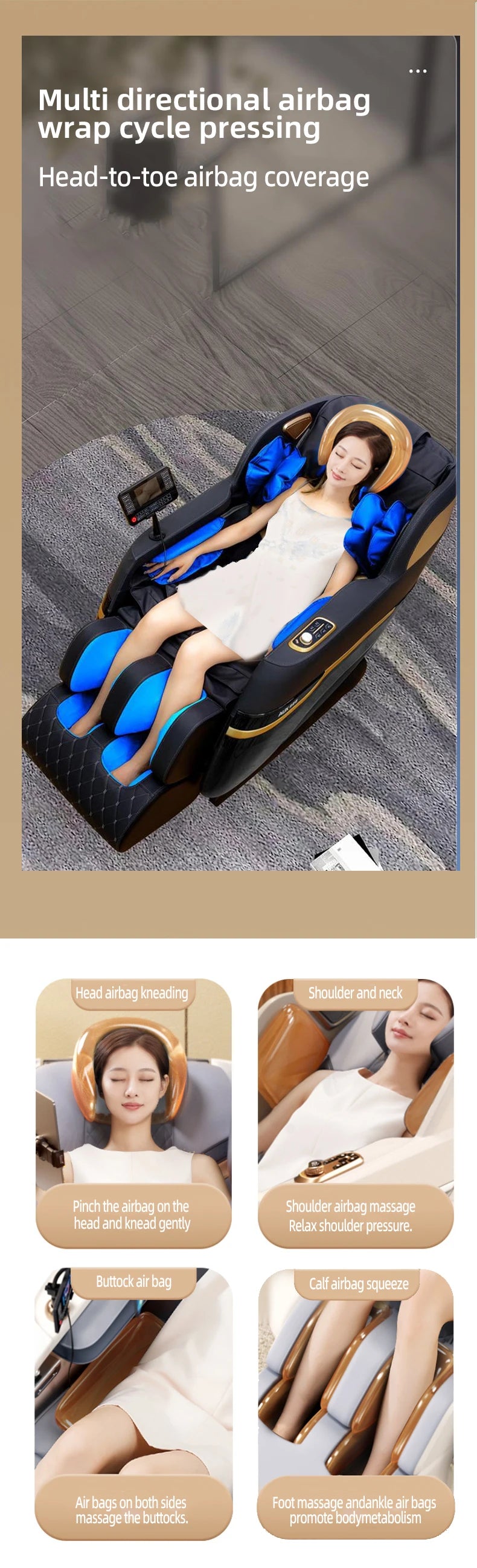 3 Year Warranty 4D SL Track Massage Chair Zero Gravity Massage Recliner Full Body Airbag Massage Sofa Touch Screen Office chair