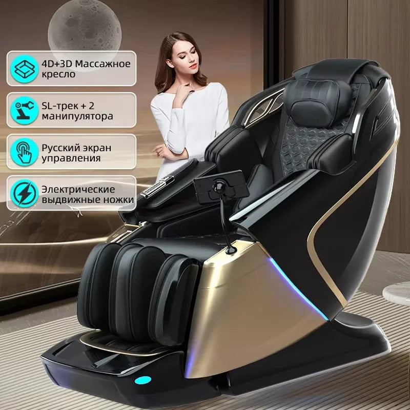 4D+4D Electric Massage Chair Full Body 24 Modes Zero Gravity SL-Track Shiatsu Smart Auto Massage Chairs with Heat System Massage