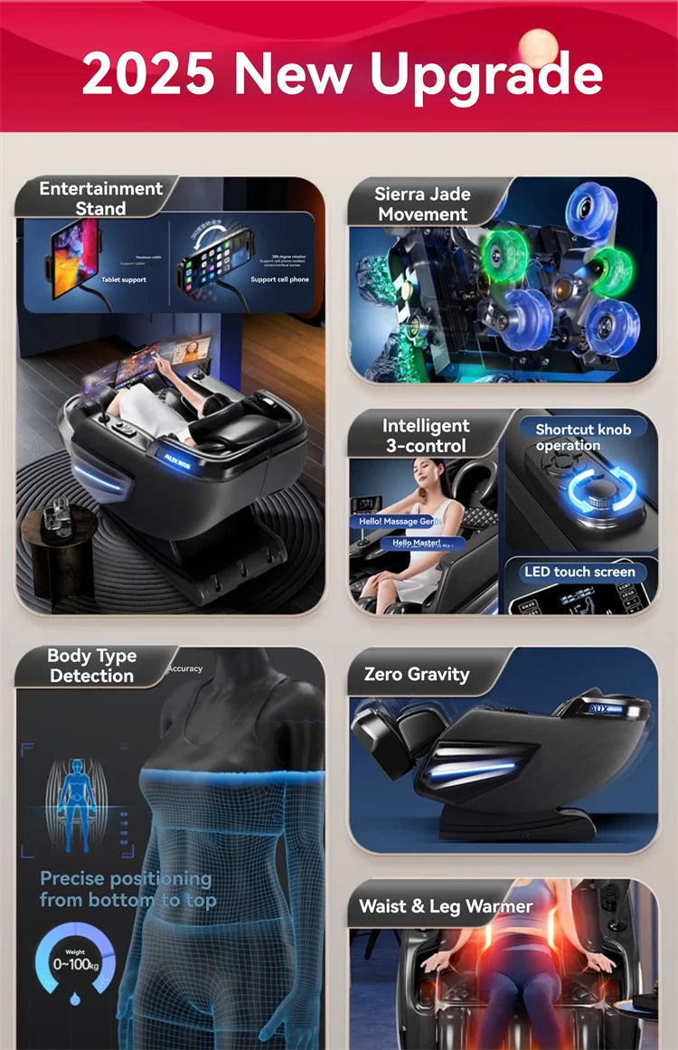 6D Smart Full Body Massage Chair Zero Gravity Relaxing Massage Recliner Chairs with SL-Track Bluetooth Speaker Heating Massage