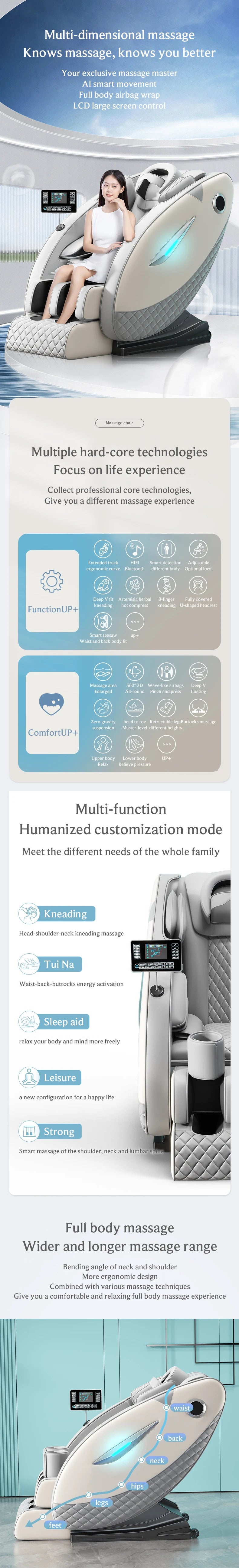 4D Relaxation Massage Chair Full Body 2025 Zero Gravity SL-Track Shiatsu Massage Recliner Chairs with Bluetooth Speaker AI Contr