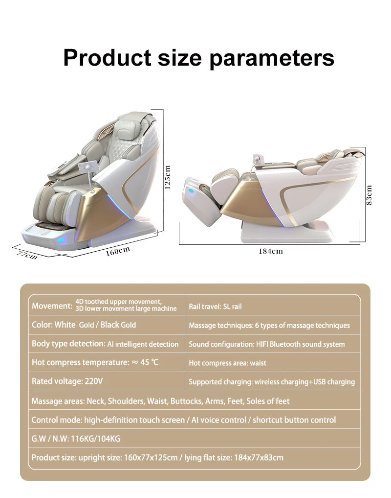 Electric Full Body Massage Chair 4D+3D Zero Gravity SL Track Dual Core Thai Stretch Smart Full Body Relaxation Massage Chairs