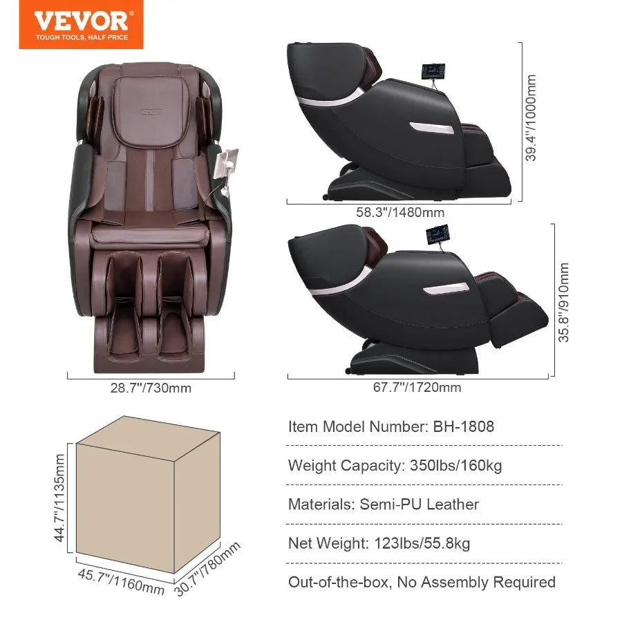 VEVOR Massage Chair Full Body Zero Gravity Recliner with Multi Auto Modes 3D Shiatsu Heating  Speaker Airbag Foot Roller and To