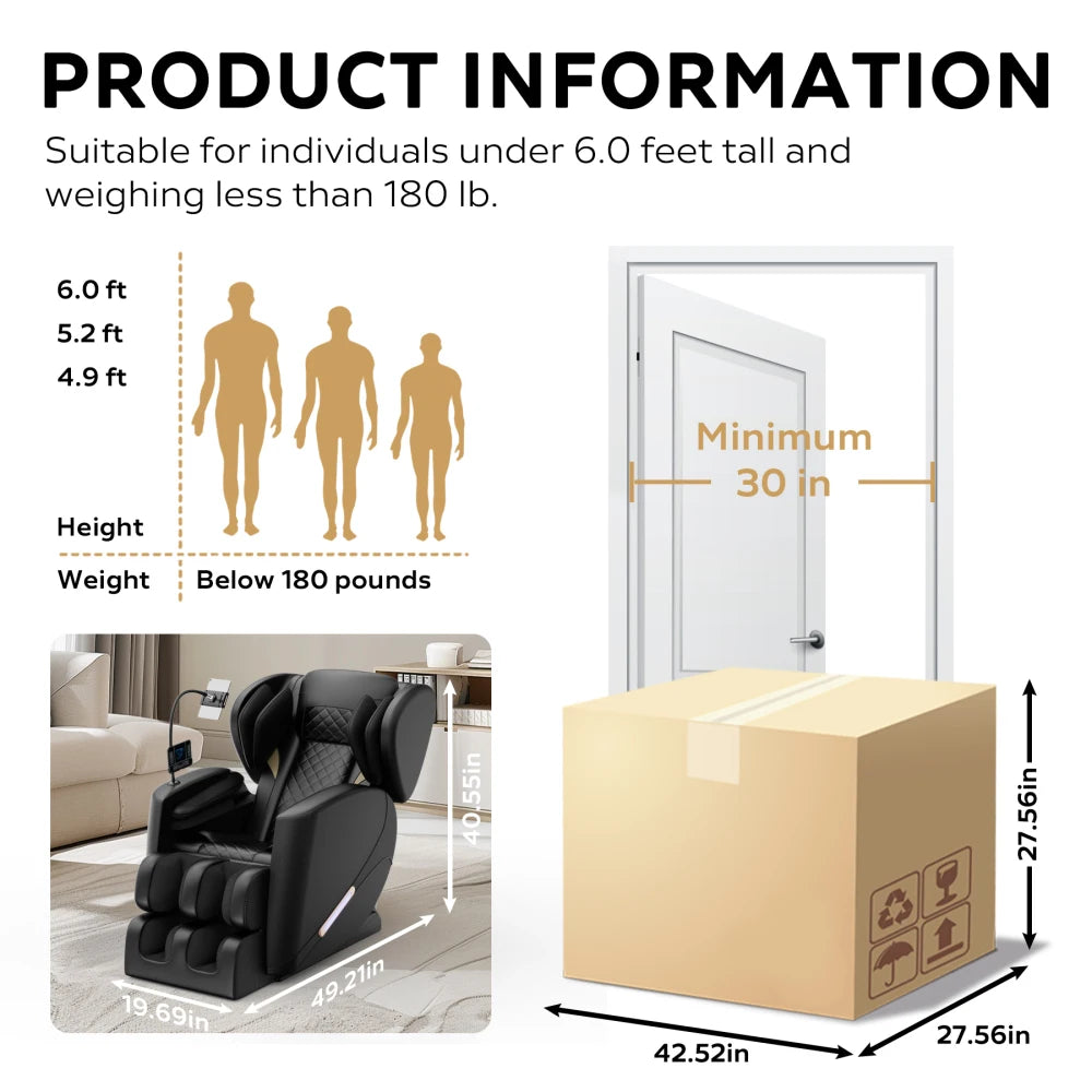 Zero Gravity 2024 Massage Chair Recliner Full Body Air Pressure 6 Rollers Heating Foot Relax Bluetooth Atmosphere Lights Gift