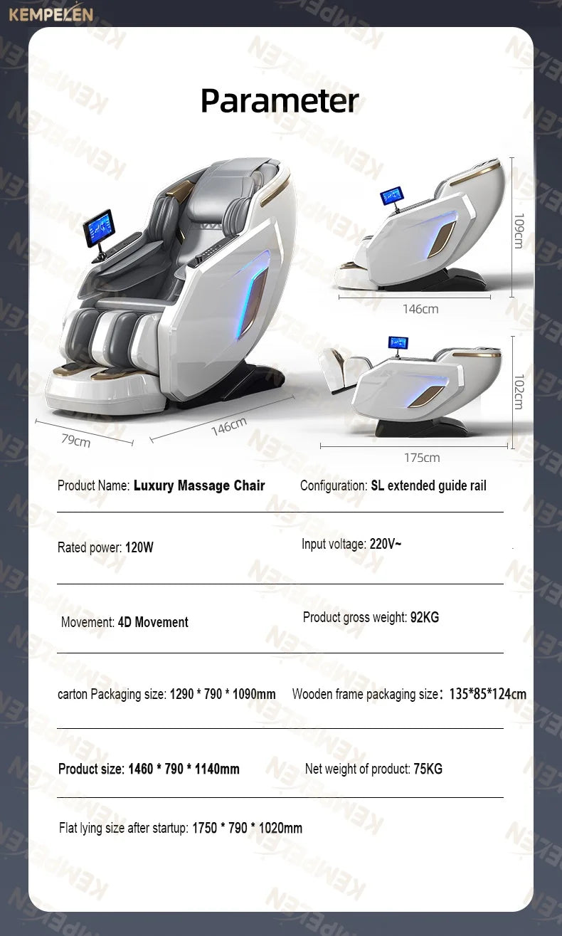 4D Full Body Massage Chair Zero Gravity Thai Stretch Heat Therapy Airbag Compression AI Voice Control for Home Office