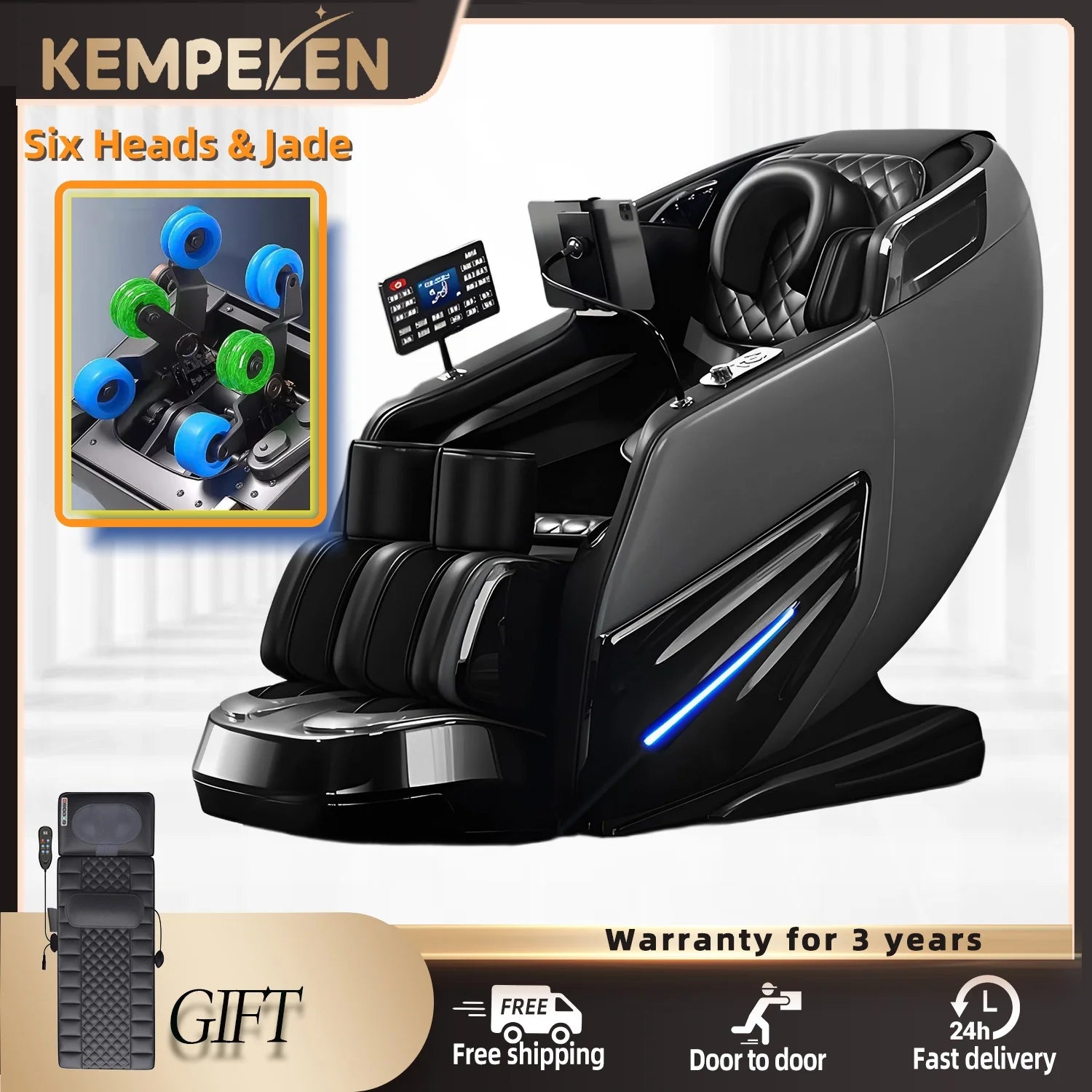 6D Jade 6-Roller Massage Chair w/ Thai Stretch, Zero Gravity & AI Voice - Shiatsu Recliner for Home/Office, 3-Year Warranty