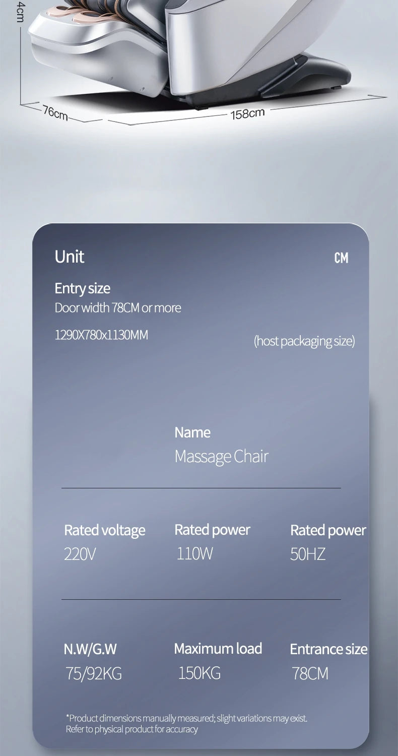 Electric Zero Gravity Massage Chair Leisure Sofa with Longer SL Track Full Body Airbag Knead Shiatsu Calf Roller for Relaxation