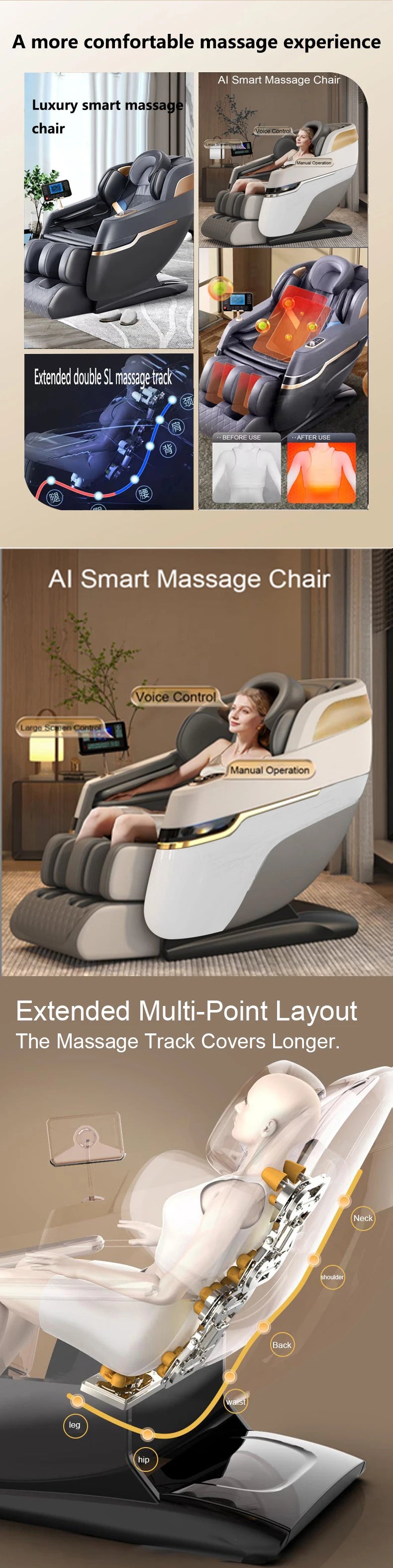 3 Year Warranty 4D SL Track Massage Chair Zero Gravity Massage Recliner Full Body Airbag Massage Sofa Touch Screen Office chair