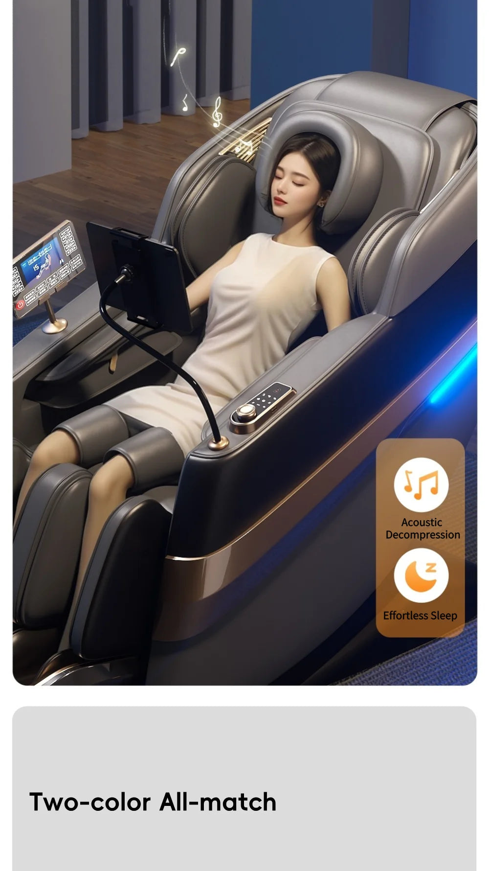 Jade-Inspired 4D Flex Mechanism SL-Track Massage Chair Lotus-Silicone Massage Nodes with Calf Kneading Roller Home Leisure Sofa