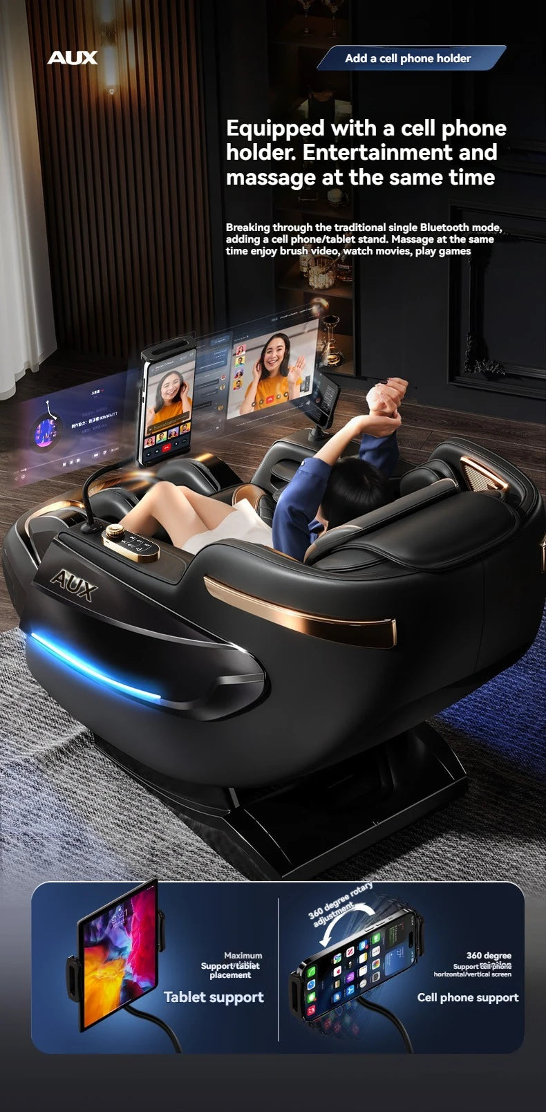 6D+6D Massage Chair Full Body Zero Gravity SL-Track Shiatsu Heating Massage Chairs with Body Scan Yoga Stretch Calf Extension