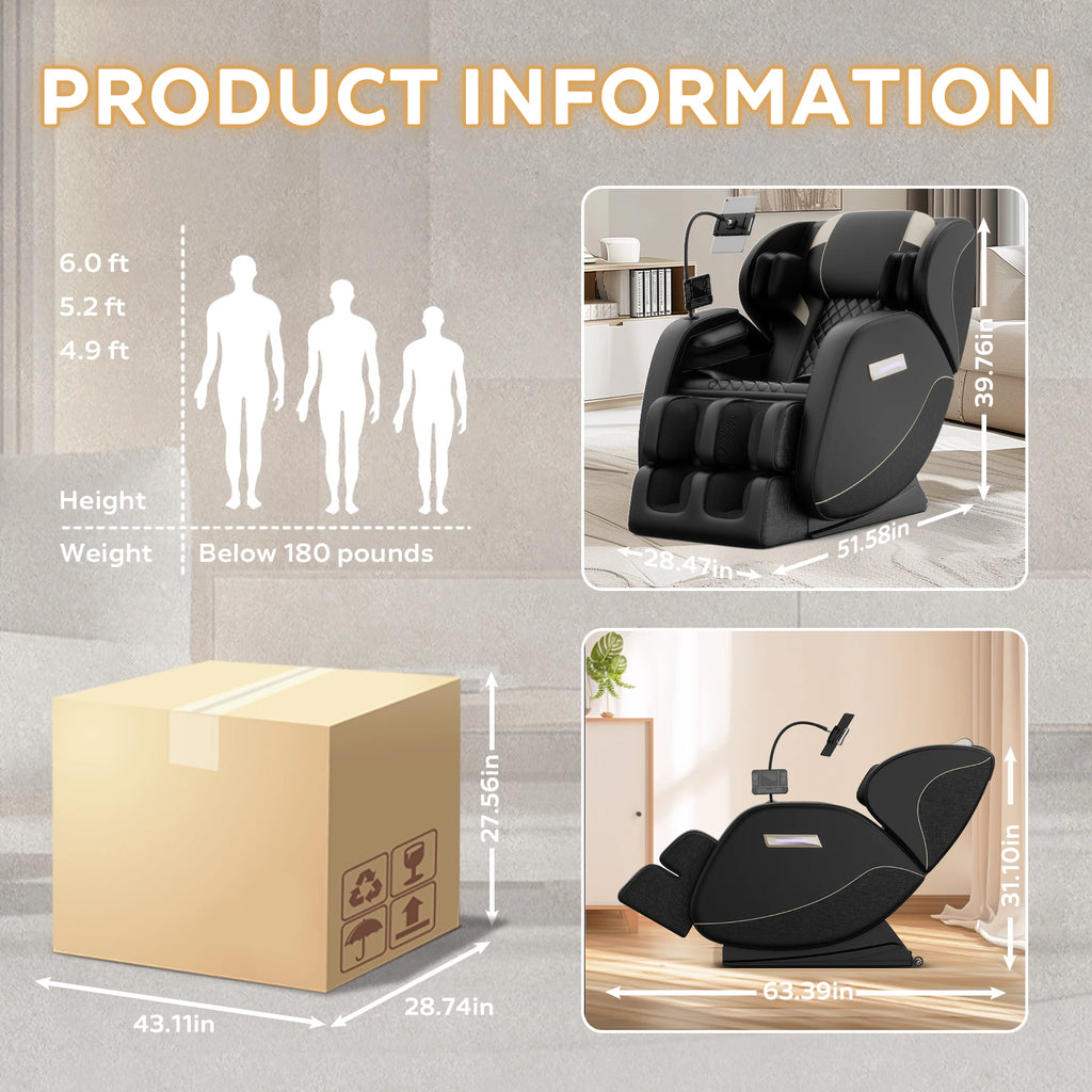 Zero Gravity Full Body Massage Chair with Heating, Airbags, Foot Roller & Touch Screen – Supports Up to 180 lbs