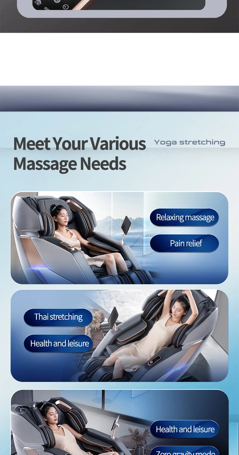 Electric Zero Gravity Massage Chair Leisure Sofa with Longer SL Track Full Body Airbag Knead Shiatsu Calf Roller for Relaxation