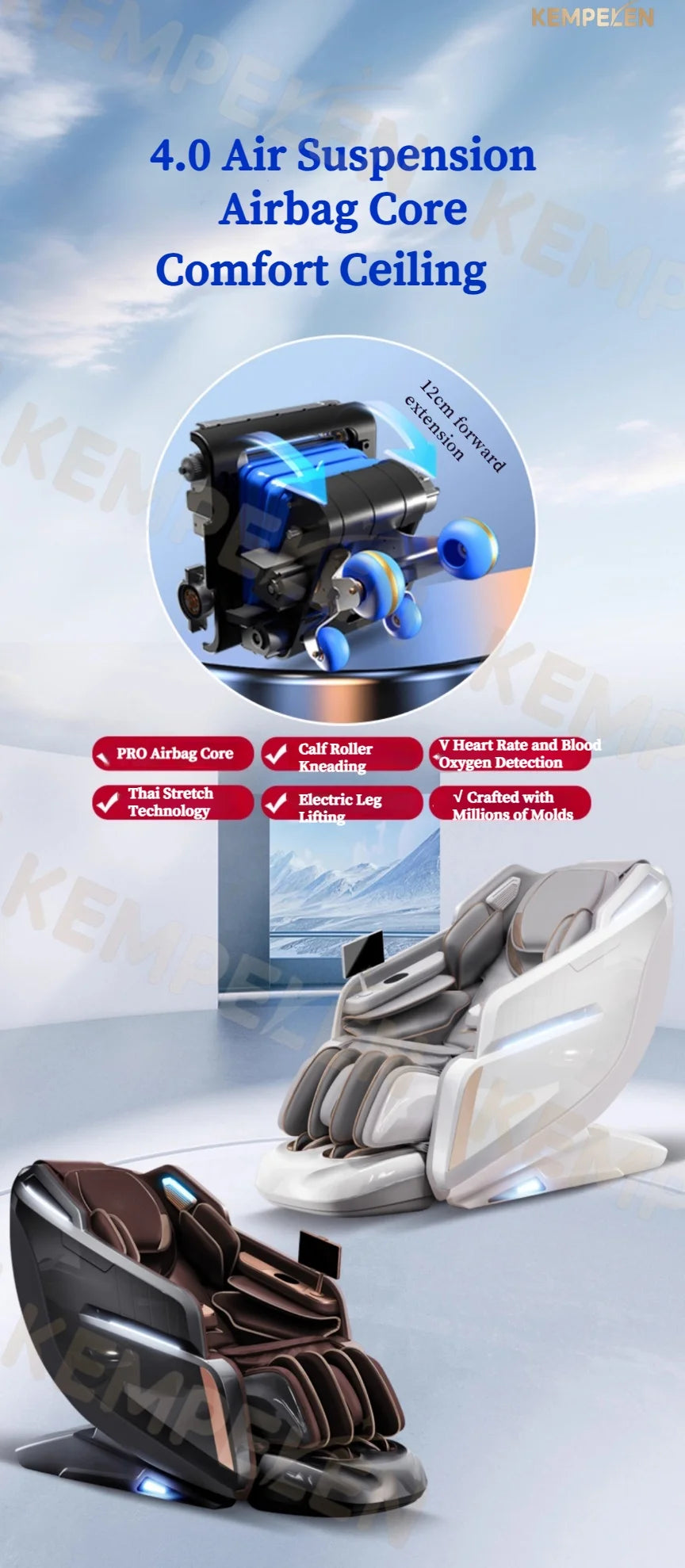 3D Massage Chair SL Track with AI Voice Control | Thai Stretch, Heating, Full Body Airbags, Foot Rollers, Bluetooth Music