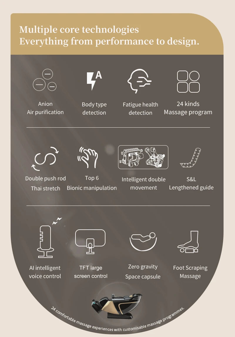 4D+4D Electric Massage Chair Full Body 24 Modes Zero Gravity SL-Track Shiatsu Smart Auto Massage Chairs with Heat System Massage