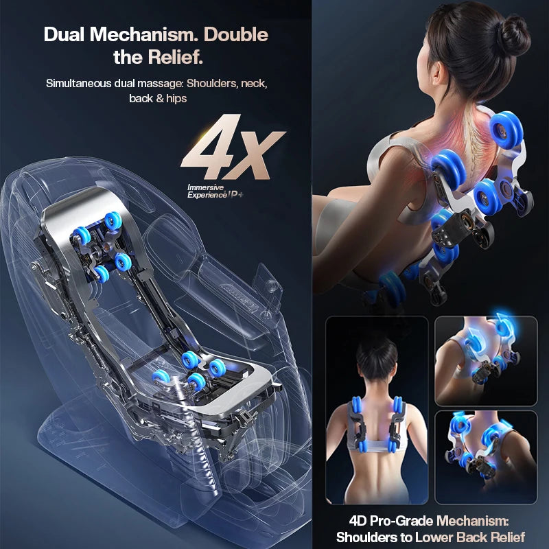 Dual Core Massage Chair Full Body 4D+3D Zero Gravity SL-Track Shiatsu Smart Massage Recliner Chairs with Body Scan, Heating
