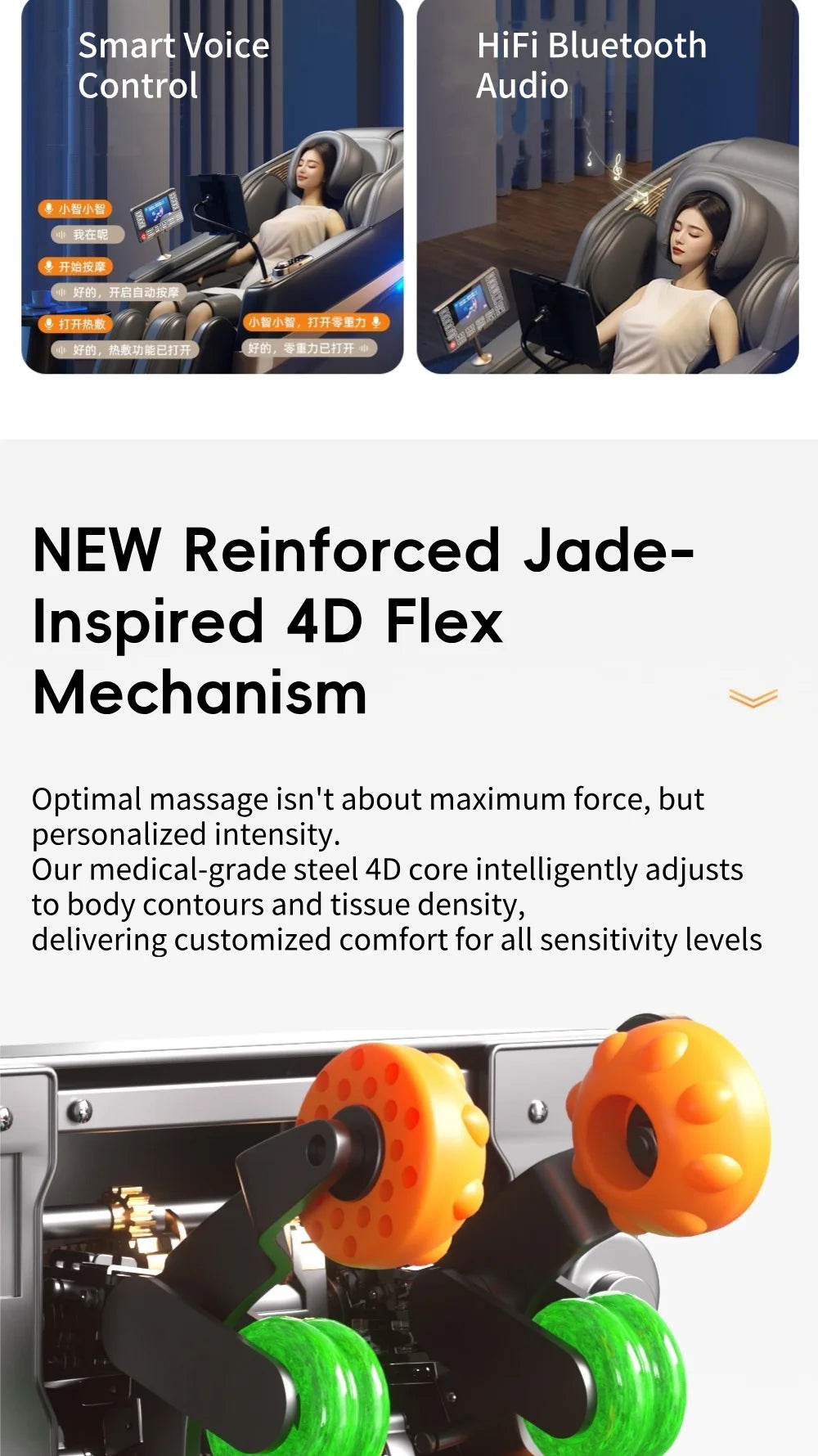Jade-Inspired 4D Flex Mechanism SL-Track Massage Chair Lotus-Silicone Massage Nodes with Calf Kneading Roller Home Leisure Sofa