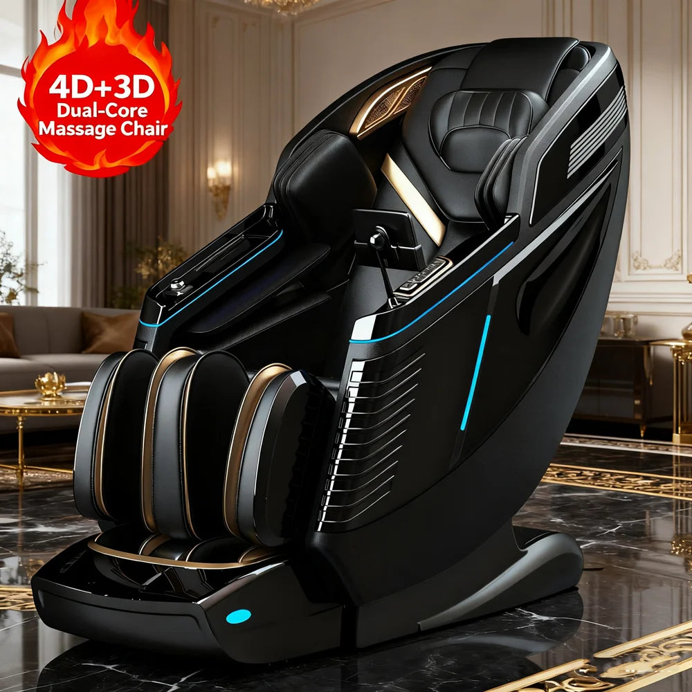 Dual Core Massage Chair Full Body 4D+3D Zero Gravity SL-Track Shiatsu Smart Massage Recliner Chairs with Body Scan, Heating