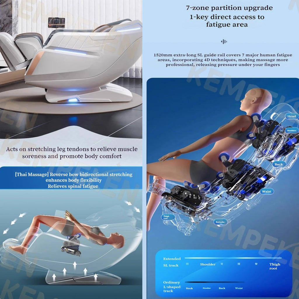 3D Massage Chair SL Track with AI Voice Control | Thai Stretch, Heating, Full Body Airbags, Foot Rollers, Bluetooth Music