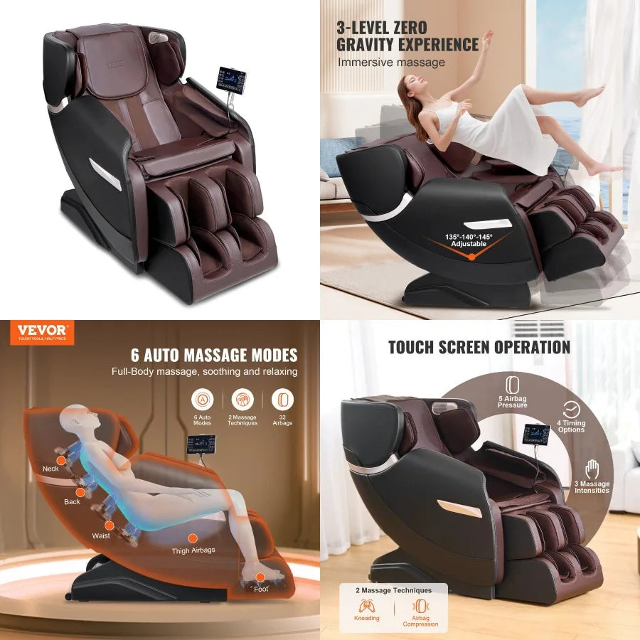 VEVOR Massage Chair Full Body Zero Gravity Recliner with Multi Auto Modes 3D Shiatsu Heating  Speaker Airbag Foot Roller and To