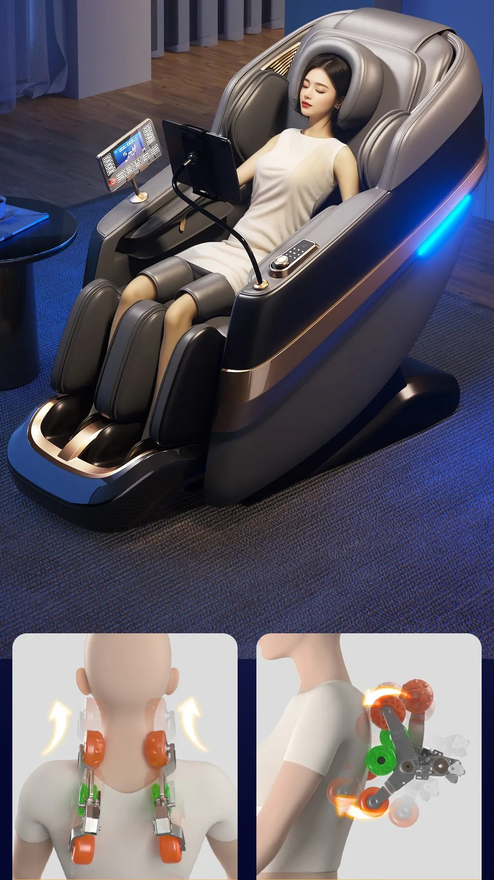 Jade-Inspired 4D Flex Mechanism SL-Track Massage Chair Lotus-Silicone Massage Nodes with Calf Kneading Roller Home Leisure Sofa