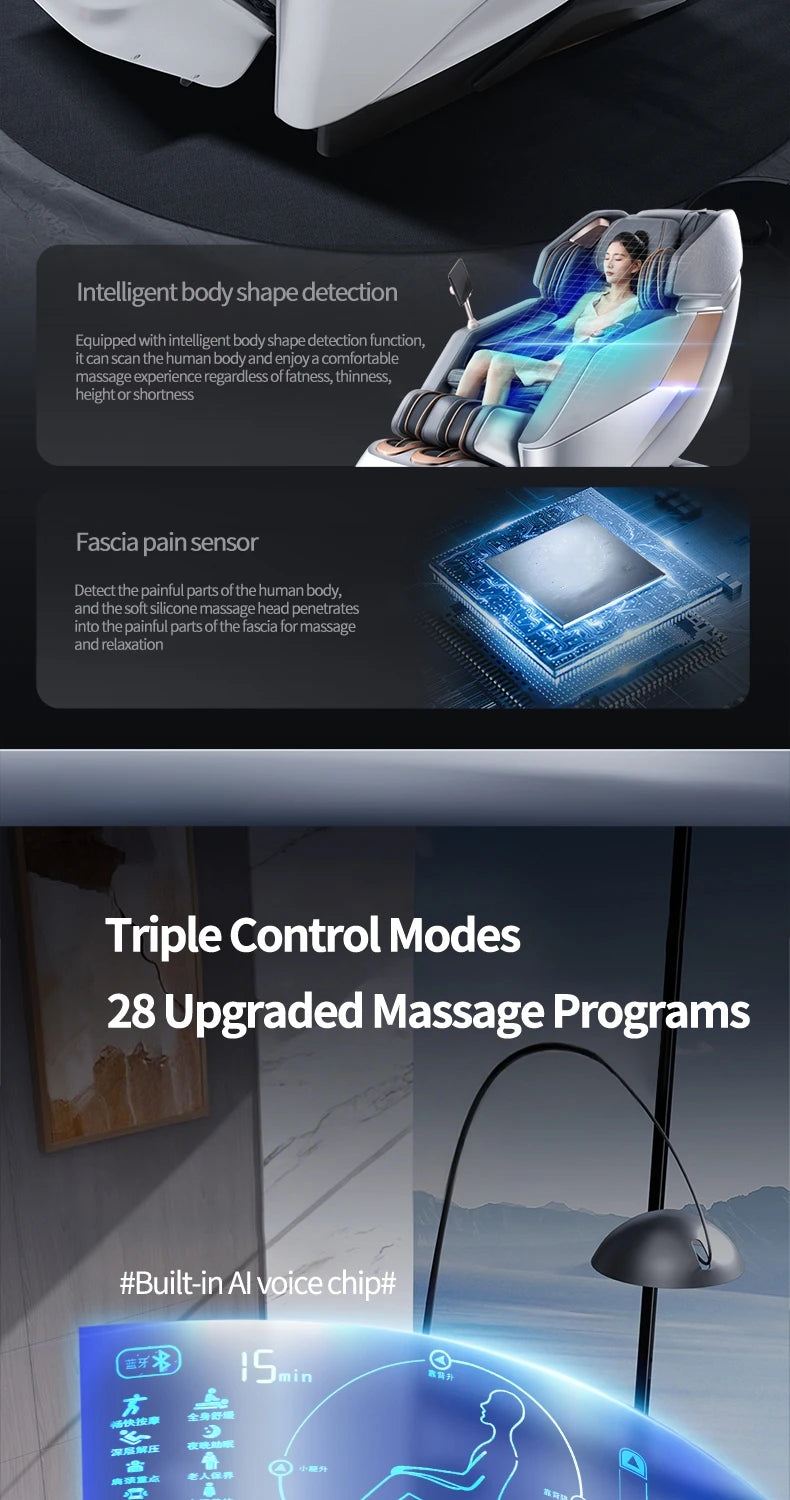 Electric Zero Gravity Massage Chair Leisure Sofa with Longer SL Track Full Body Airbag Knead Shiatsu Calf Roller for Relaxation