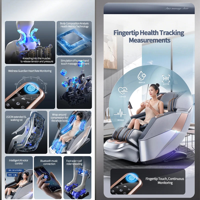 Electric Zero Gravity Massage Chair Leisure Sofa with Longer SL Track Full Body Airbag Knead Shiatsu Calf Roller for Relaxation