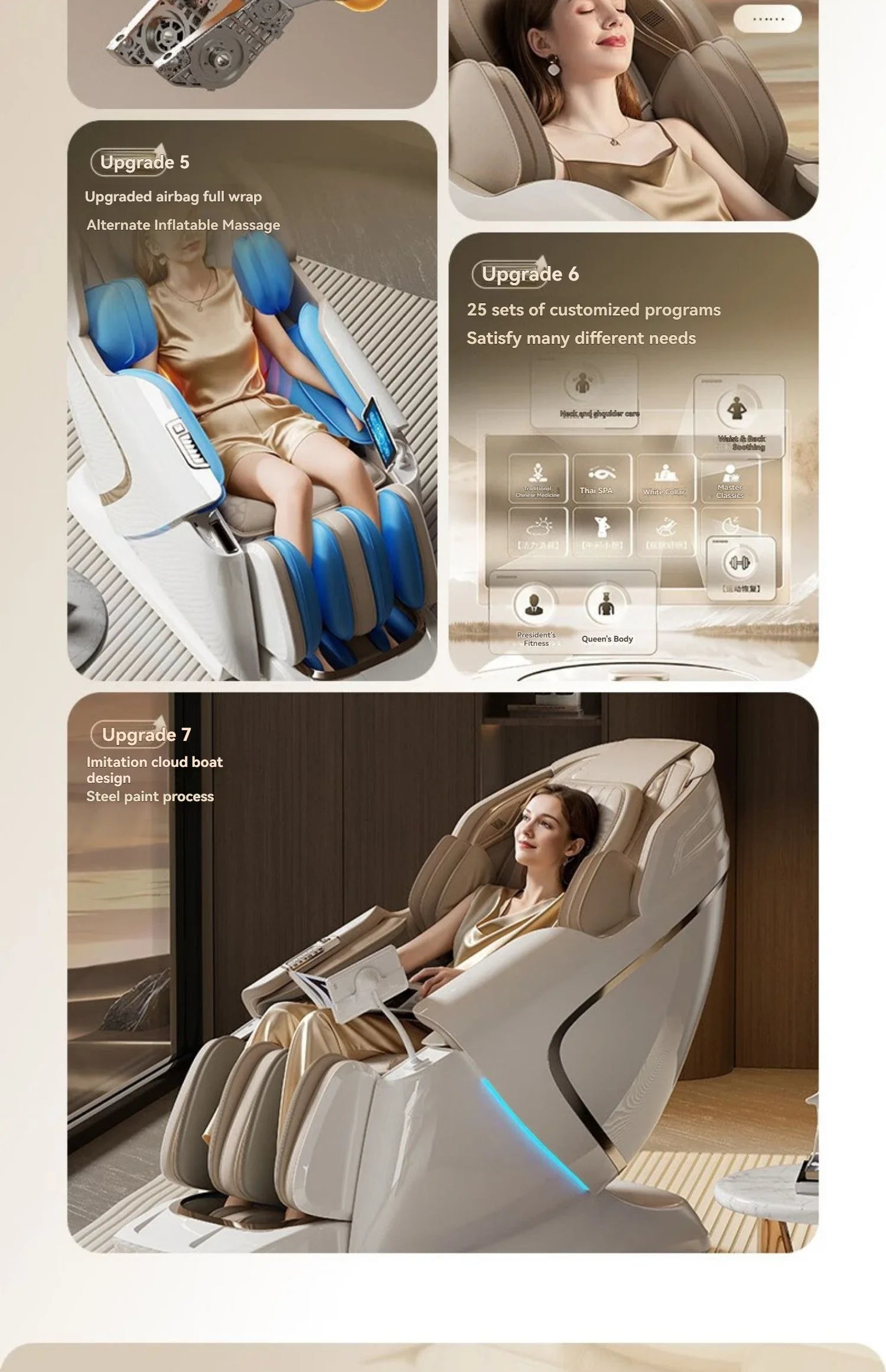 4D+4D Electric Massage Chair Full Body 24 Modes Zero Gravity SL-Track Shiatsu Smart Auto Massage Chairs with Heat System Massage