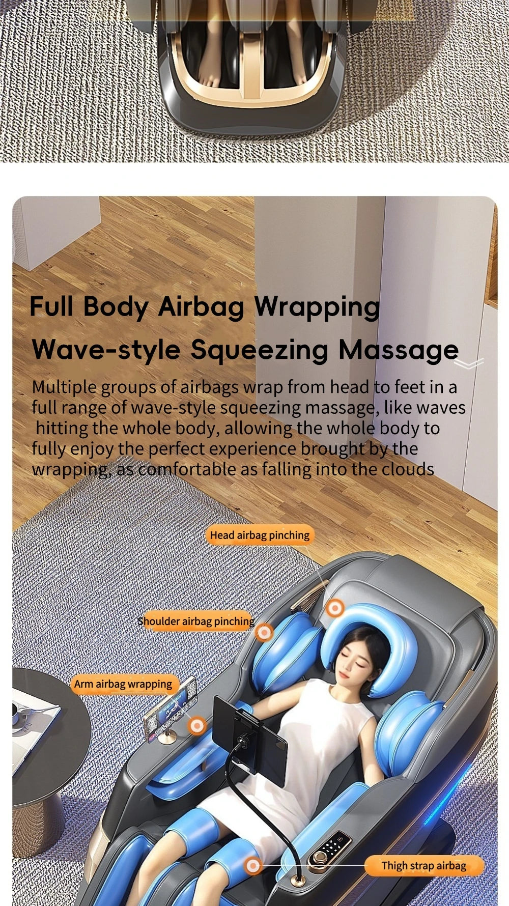 Jade-Inspired 4D Flex Mechanism SL-Track Massage Chair Lotus-Silicone Massage Nodes with Calf Kneading Roller Home Leisure Sofa