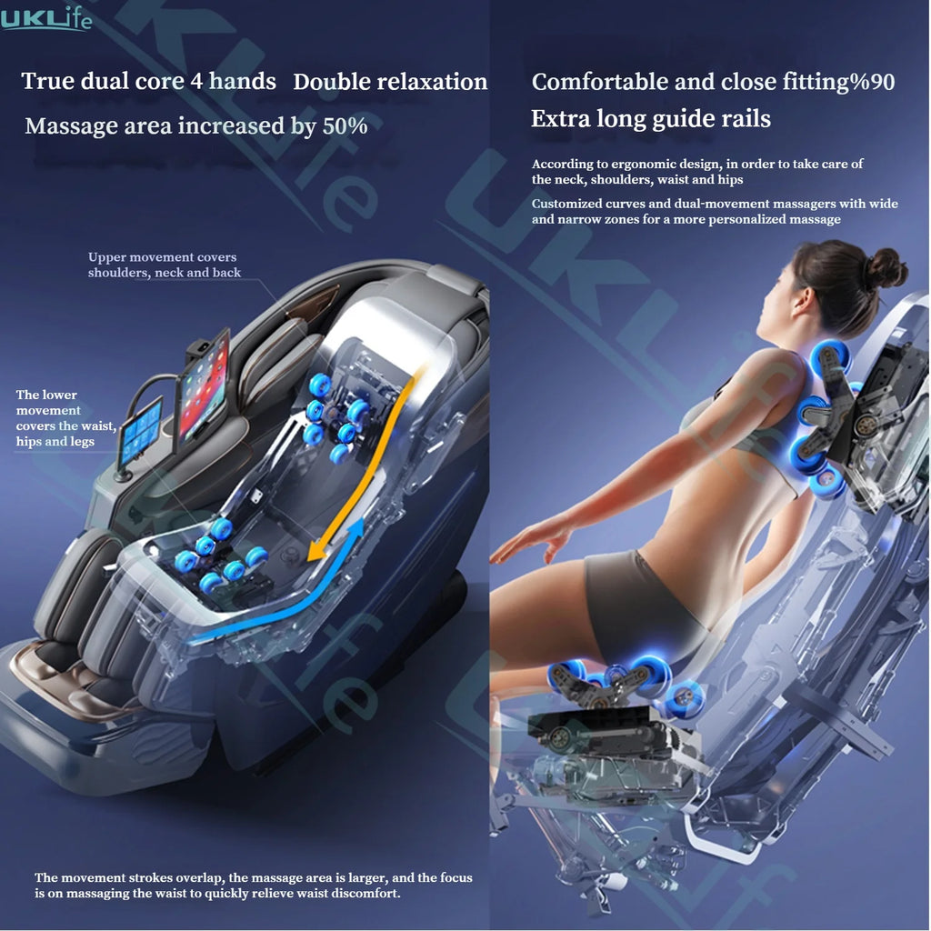 Dual Core 6D Massage Chair with SL Track, Heating Shawl, Thai Stretch & AI Voice - Full Body Zero Gravity Recliner