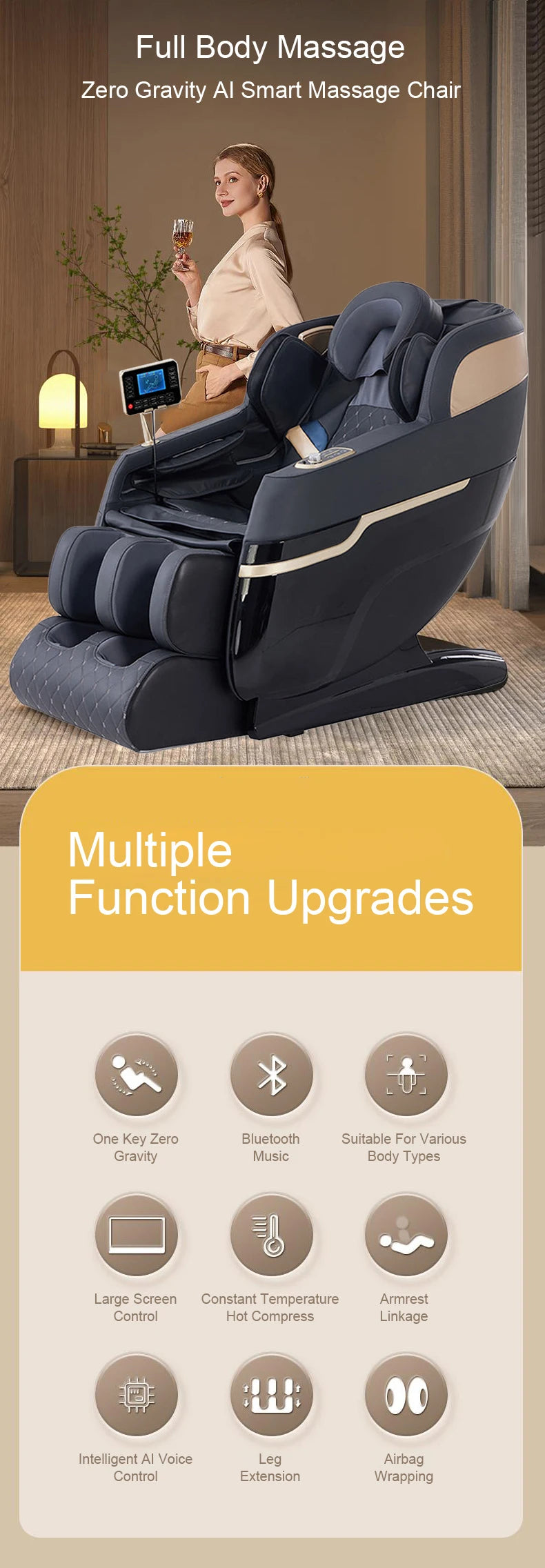 3 Year Warranty 4D SL Track Massage Chair Zero Gravity Massage Recliner Full Body Airbag Massage Sofa Touch Screen Office chair