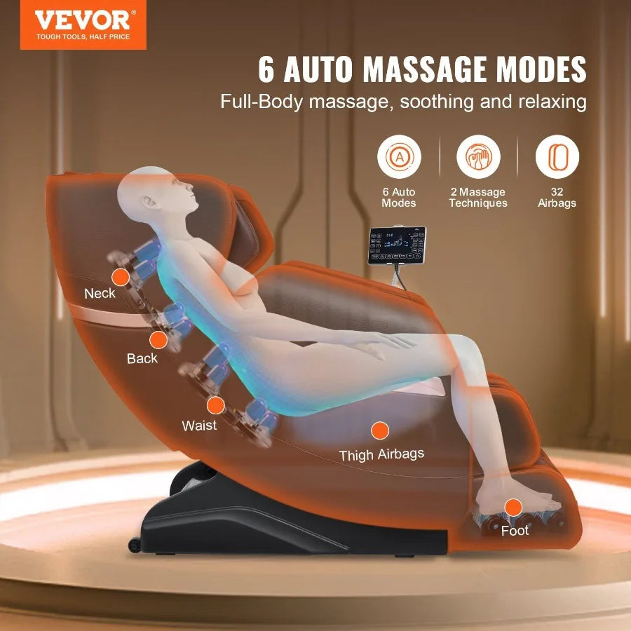 VEVOR Massage Chair Full Body Zero Gravity Recliner with Multi Auto Modes 3D Shiatsu Heating  Speaker Airbag Foot Roller and To